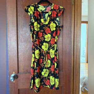 Ann Taylor Factory Black Midi Dress with Red and Yellow Floral